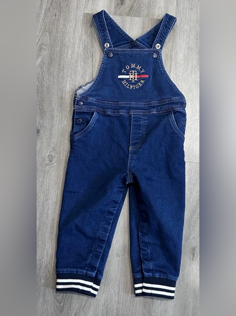 Tommy Hilfiger Baby Boys Denim Overalls Embroidered Logo Navy Blue 18M Classic